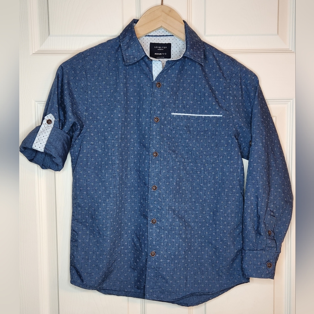 Boy's LEVEL 10 Langston Roll Tab Button Down Shirt - M (10-12)